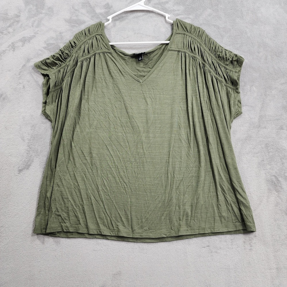 NEW Torrid Top Womens 1X Green Knit Slub V-Neck Cinched Yoke Dolman Tunic Tee